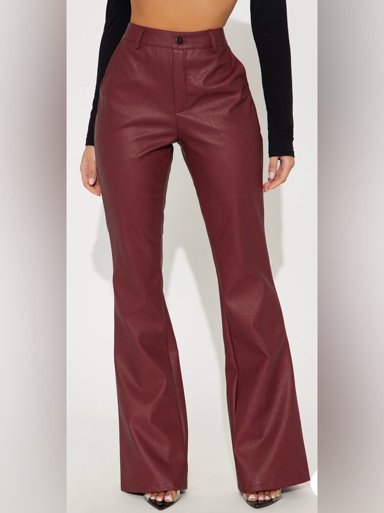 Fn High-Rise Faux Leather Flare Pants - Burgundy/Wine